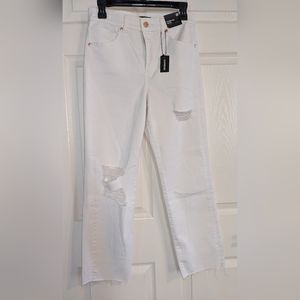 Distressed Straight Ankle High Rise